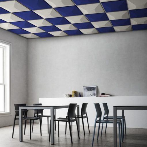 Panneaux acoustiques plafond forme géométrique design pour restaurant au dessus de table et chaise - osmoz-mobilier.com